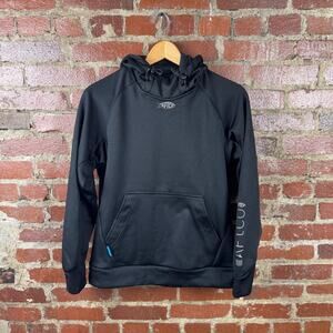 AFTCO Reaper Hoodie Women's Medium Black Fishing Sleeve Logo Pullover Sweatshirt